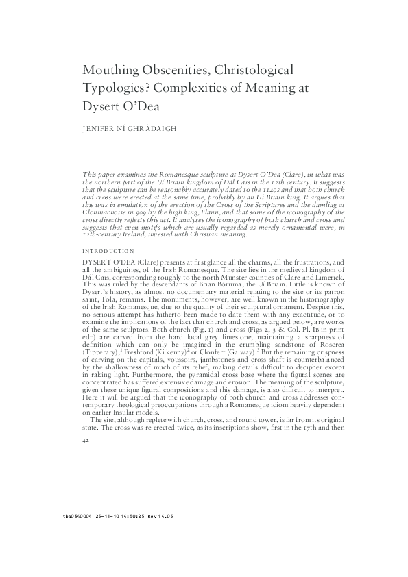 Mouthing obscenities, Christological typologies? Complexities of meaning at Dysert O’Dea