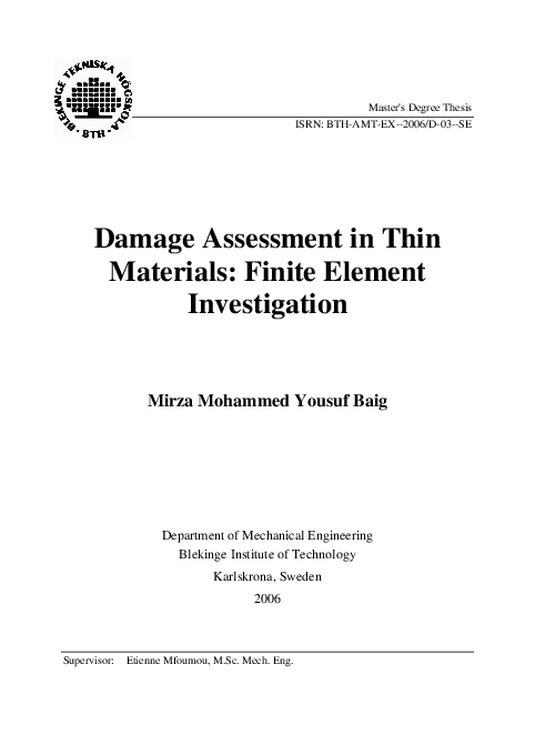 (PDF) Damage Assessment in Thin Materials: Finite Element Investigation
