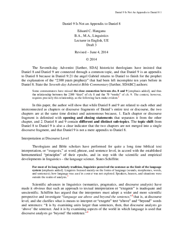 (PDF) Daniel 9 Is Not an Appendix to Daniel 8 Final Version