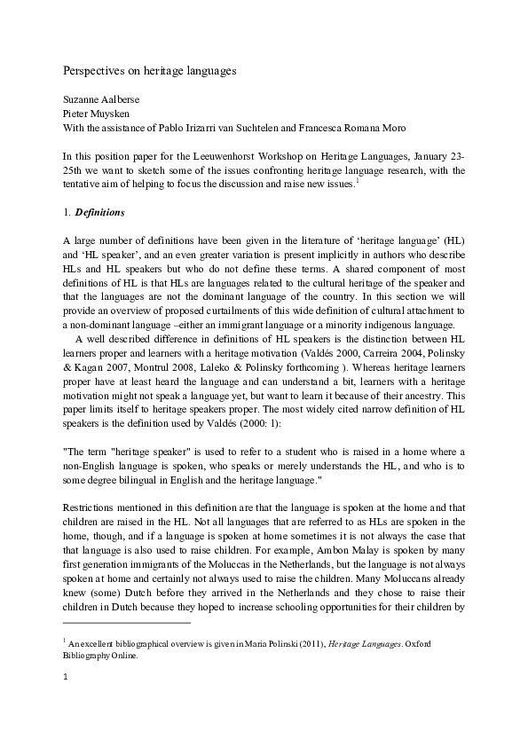 Perspectives on heritage languages