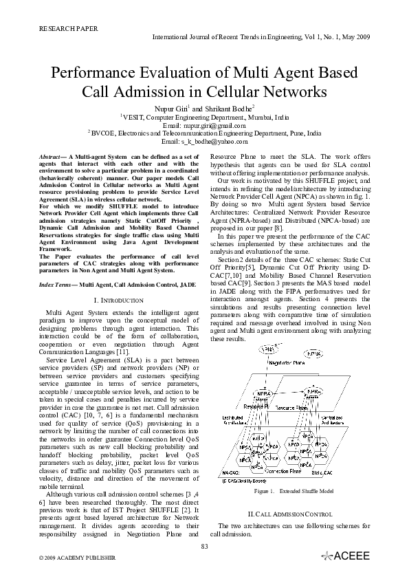 (PDF) Performance Evaluation of Multi Agent Based Call Admission in ...