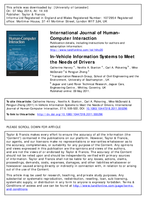 (PDF) International Journal of Human Computer Interaction InVehicle