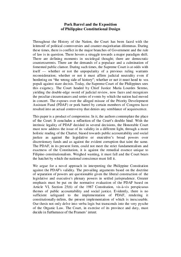 (PDF) The Pork Barrel and the Exposition of Philippine Constitutional