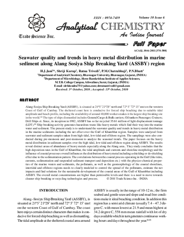 (PDF) Seawater quality and trends in heavy metal distribution in marine ...