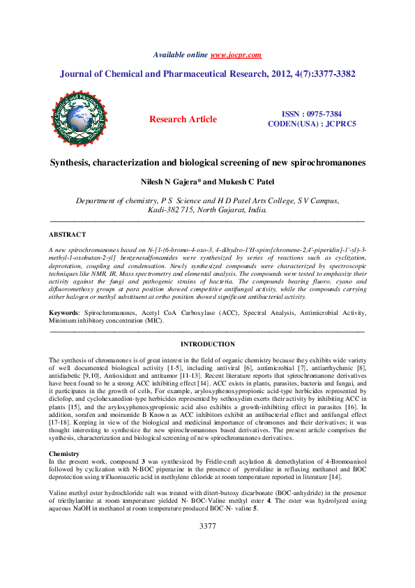 (PDF) Synthesis, characterization and biological screening of new ...