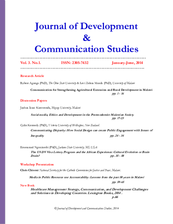 (PDF) Journal of Development and Communication Studies Vol 3 No 1