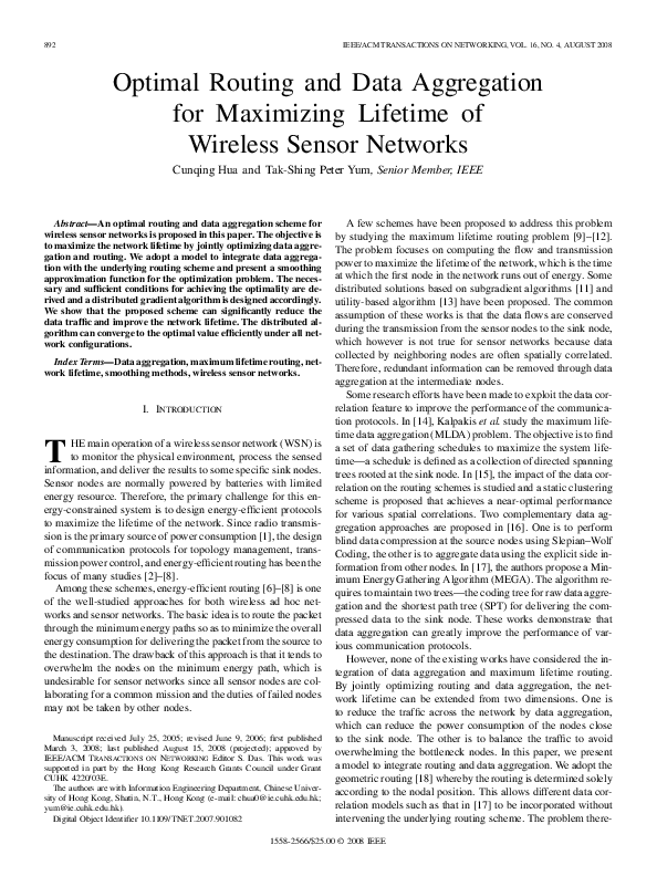 (PDF) Optimal routing and data aggregation for maximizing lifetime of ...