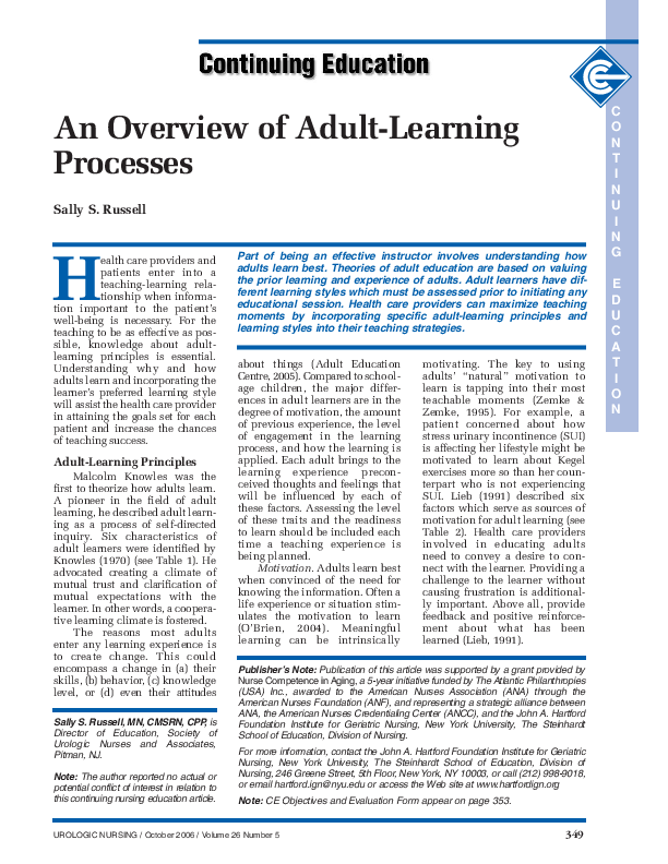 Essay on the principles of adult learning