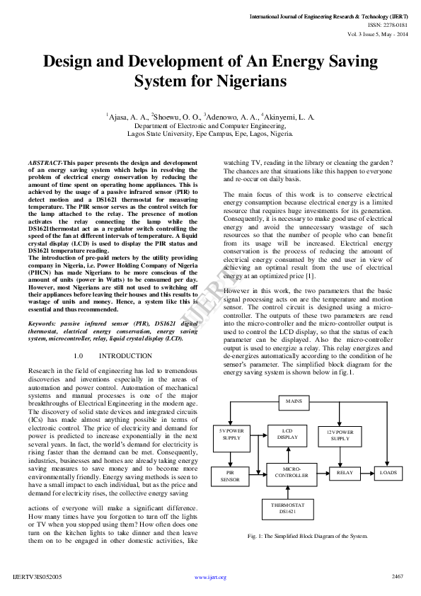 (PDF) Design and Development of An Energy Saving System for Nigerians