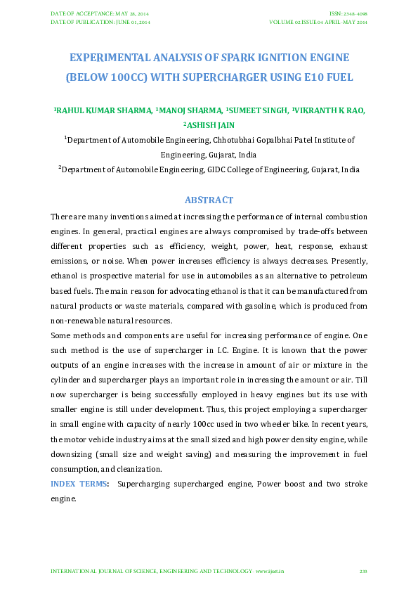 (PDF) EXPERIMENTAL ANALYSIS OF SPARK IGNITION ENGINE (BELOW 100CC) WITH ...