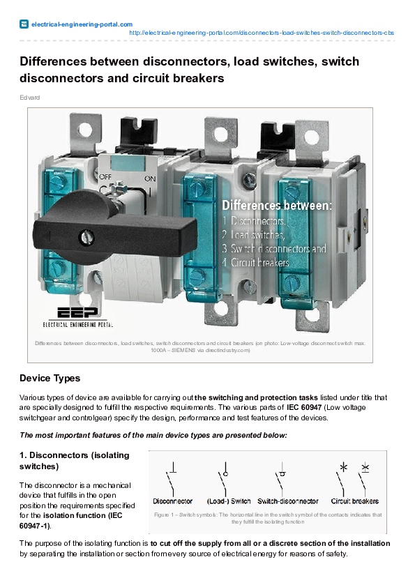 (PDF) Differences between disconnectors, load switches, switch