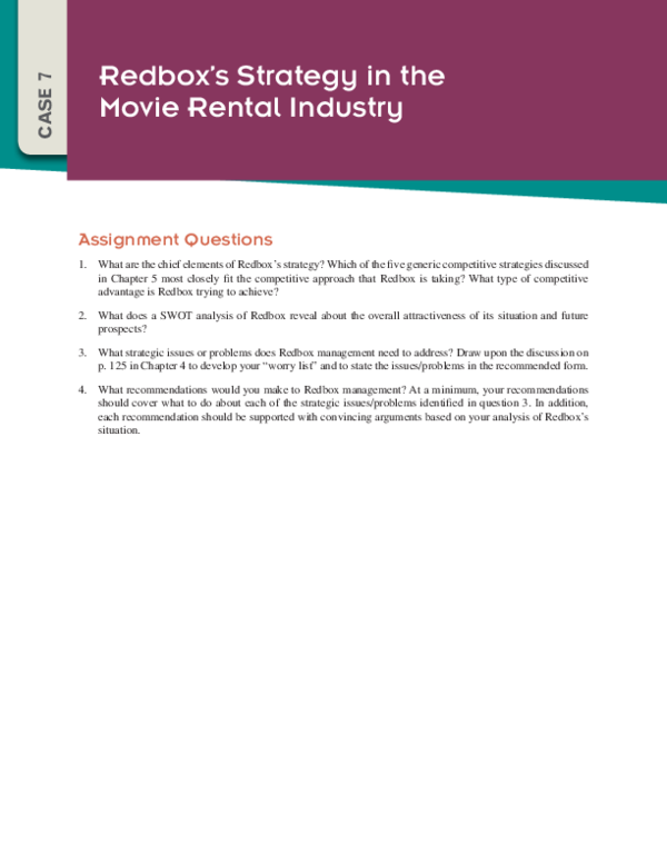 (PDF) Assignment Questions Redbox's Strategy in the Movie Rental Industry