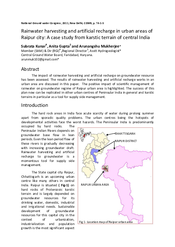 (PDF) Rainwater harvesting and artificial recharge in urban areas of