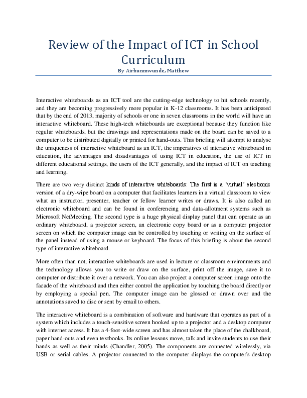 (DOC) REVIEW OF THE IMPACT OF ICT IN SCHOOL CURRICULUM