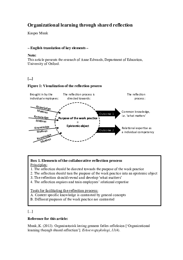 (PDF) Organisatorisk læring gennem fælles refleksion [‘Organizational ...