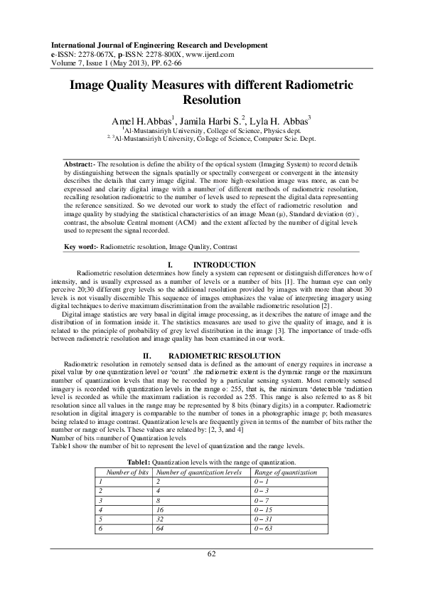 (PDF) Image Quality Measures with different Radiometric Resolution
