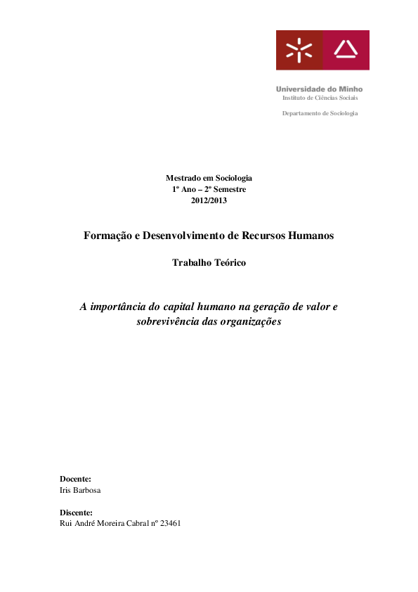 Pdf A Importância Do Capital Humano Na Geração De Valor E Na