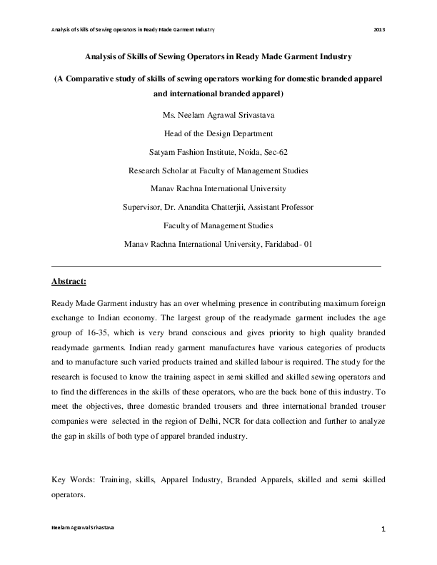 (PDF) Research paper on sewing operators pdf Neelam Agrawal