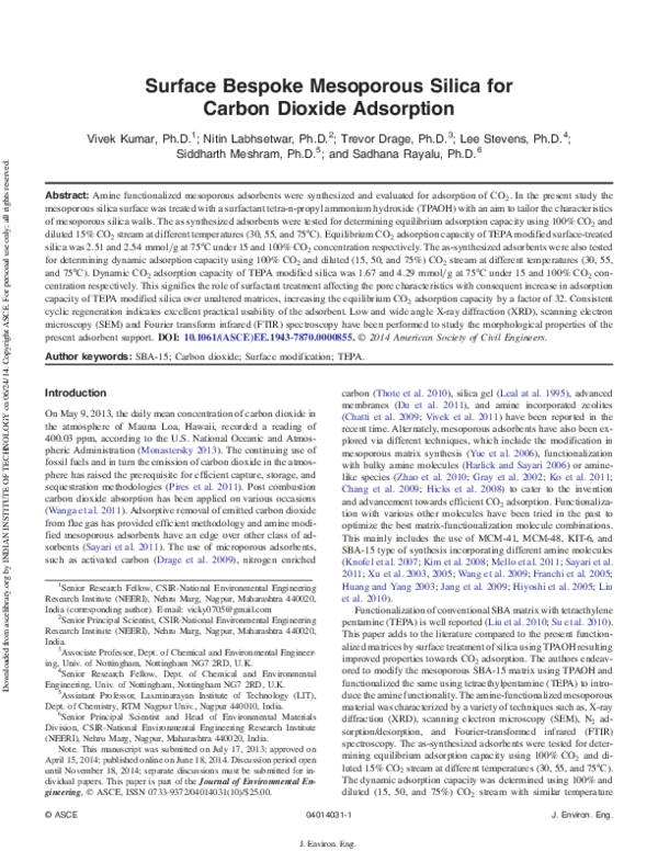 (PDF) Surface Bespoke Mesoporous Silica for Carbon Dioxide Adsorption