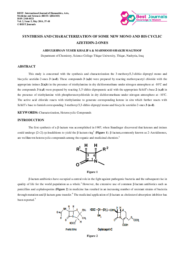 (PDF) SYNTHESIS AND CHARACTERIZATION OF SOME NEW MONO AND BIS CYCLIC ...