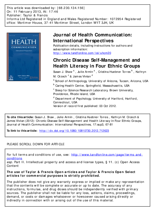 (PDF) Chronic Disease Self-Management and Health Literacy in Four ...