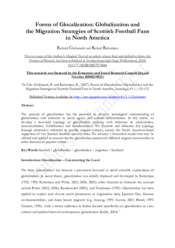 (PDF) Forms of Glocalization: Globalization and the Migration ...