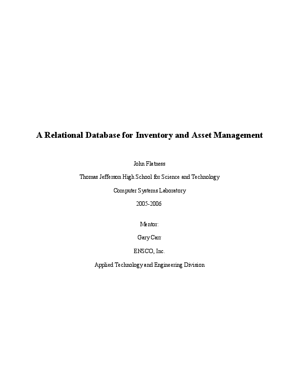 (DOC) A Relational Database for Inventory and Asset Management