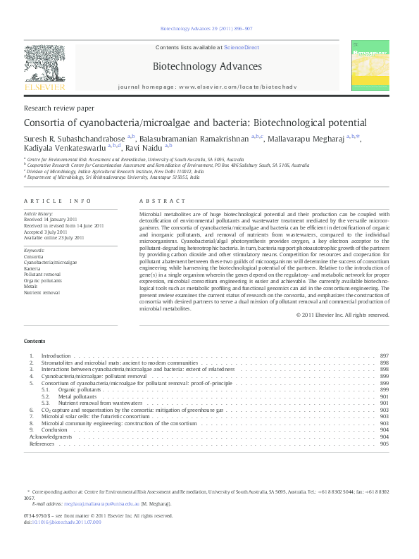 (PDF) Consortia of cyanobacteria/microalgae and bacteria ...