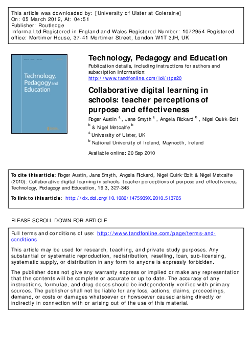 (PDF) Collaborative digital learning in schools: teacher perceptions of ...