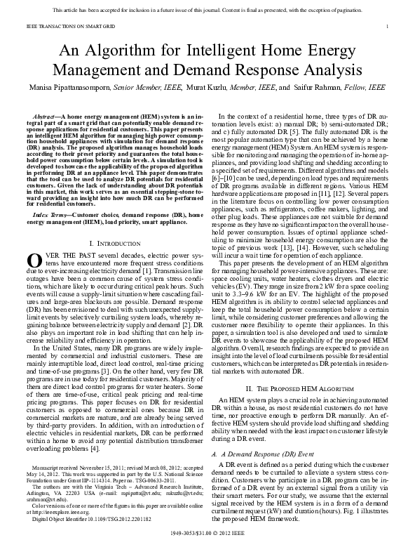 (PDF) An Algorithm for Intelligent Home Energy Management and ...