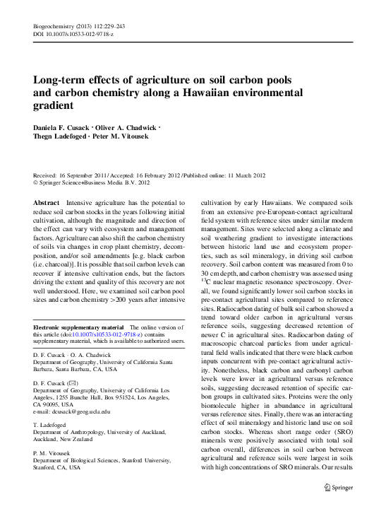 (PDF) 2013 Long-term effects of agriculture on soil carbon pools and ...