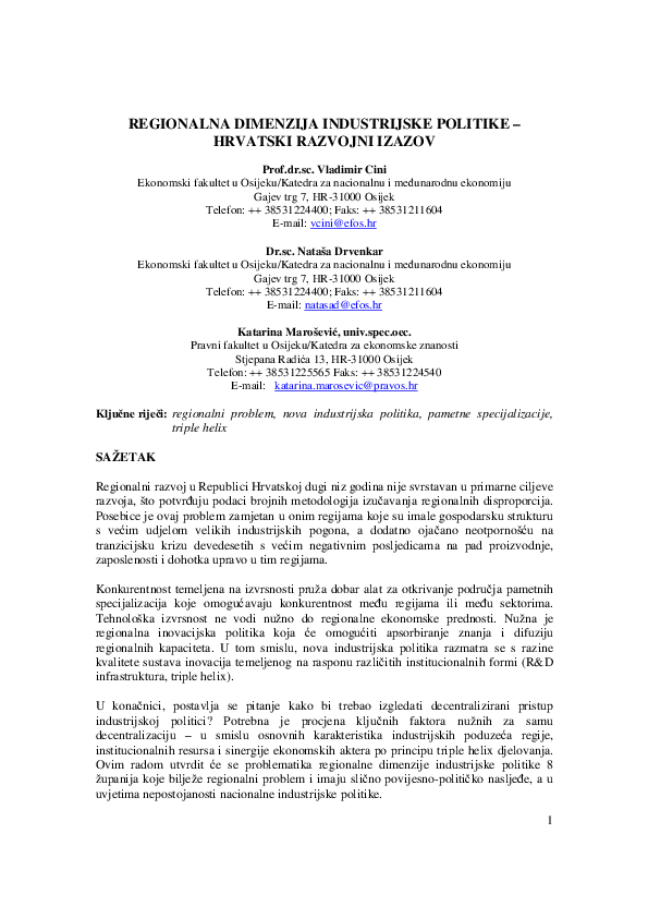 (PDF) THE REGIONAL DIMENSION OF INDUSTRIAL POLICY – CROATIAN ...