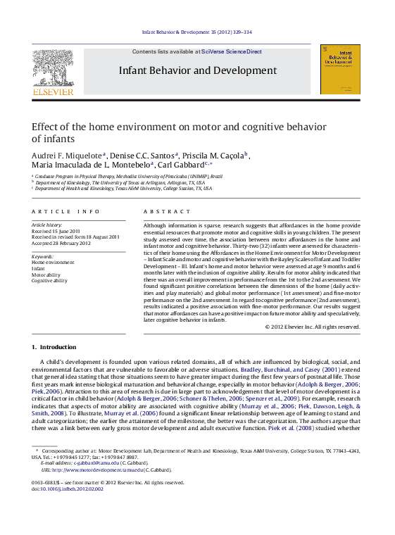 (PDF) Effect of the home environment on motor and cognitive behavior