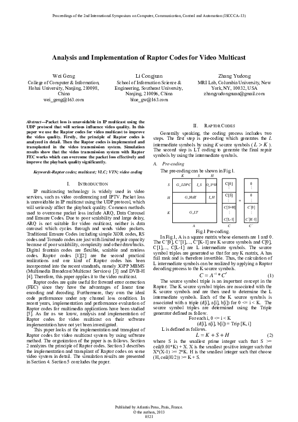 (PDF) Analysis and Implementation of Raptor Codes for Video Multicast