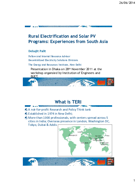 Pdf Solar Pv For Rural Electrification In South Asia Dhaka