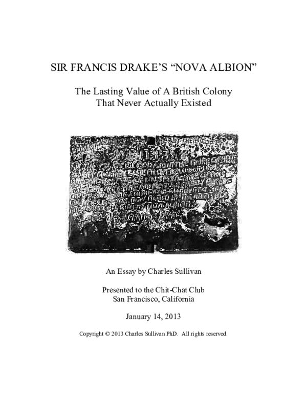 (PDF) Sir Francis Drake's "Nova Albion" The Lasting Value of a British