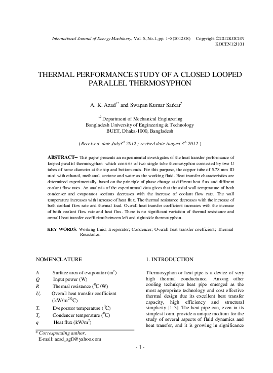Thermal Performance Study of a Closed Looped Parallel Thermosyphon