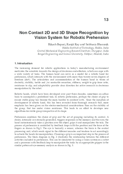 (PDF) Non contact 2d and 3d shape recognition by vision system for ...