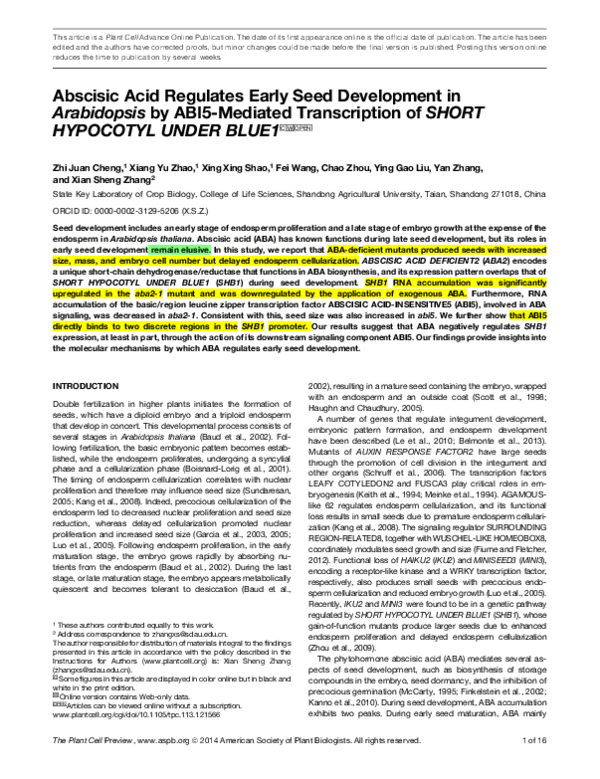 (PDF) Abscisic Acid Regulates Early Seed Development in