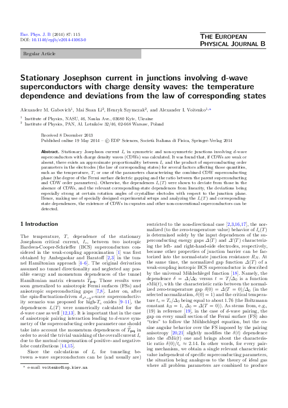 (PDF) Stationary Josephson current in junctions involving d-wave ...