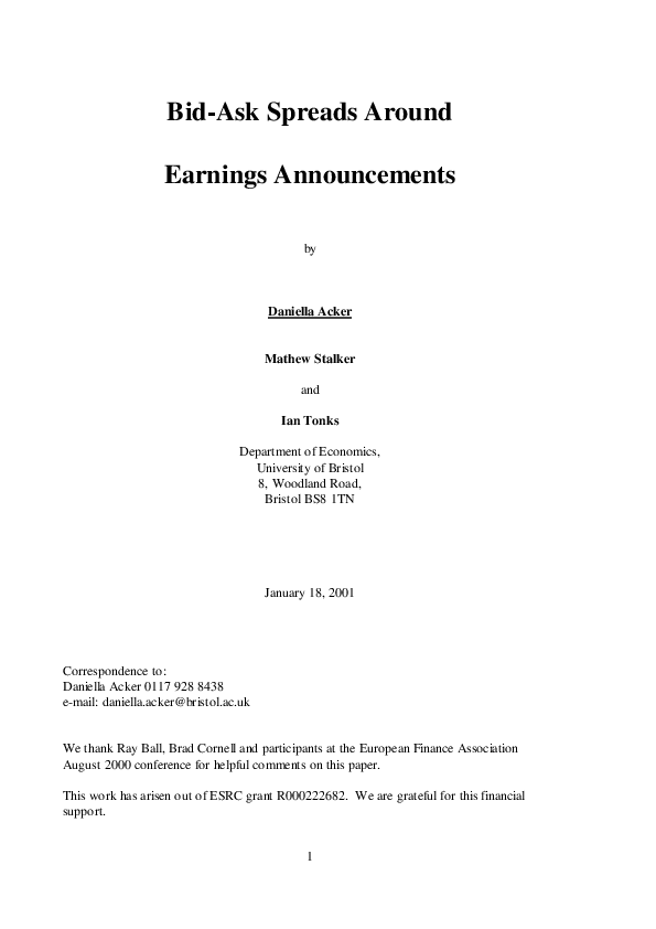 (PDF) BidAsk Spreads Around Earnings Announcements venkatesh yadav