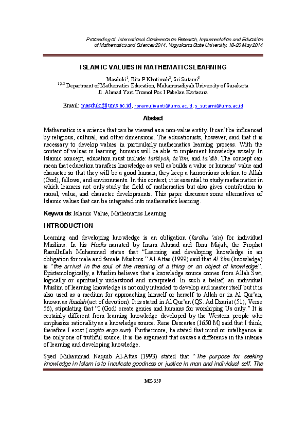 Islamic Values in Mathematics Learning