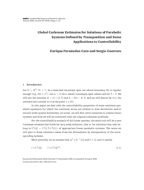 (PDF) Global Carleman estimates for solutions of parabolic systems ...