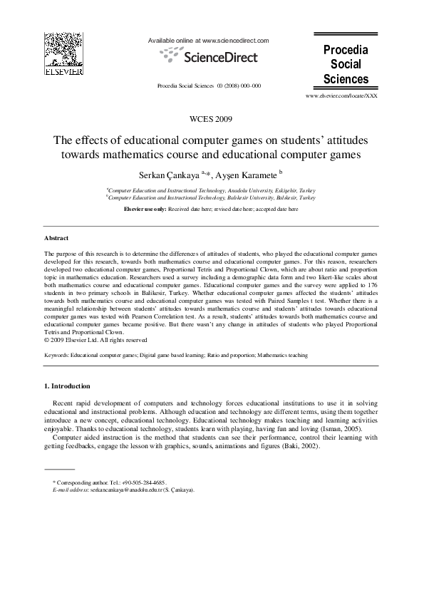 (PDF) The effects of educational computer games on students' attitudes ...