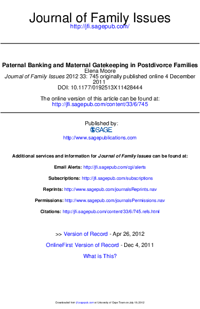 (PDF) Paternal Banking and Maternal Gatekeeping in Postdivorce Families