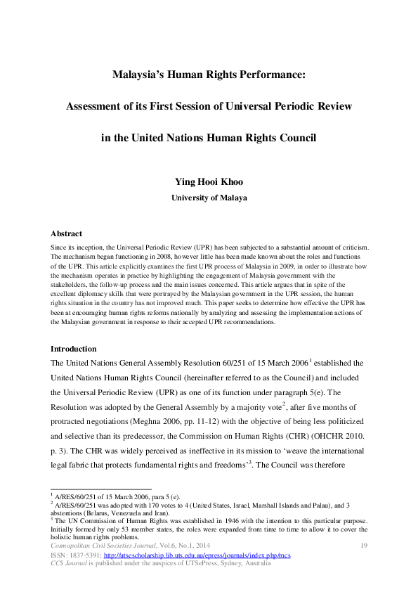 (PDF) Malaysia's Human Rights Performance Assessment of Its First