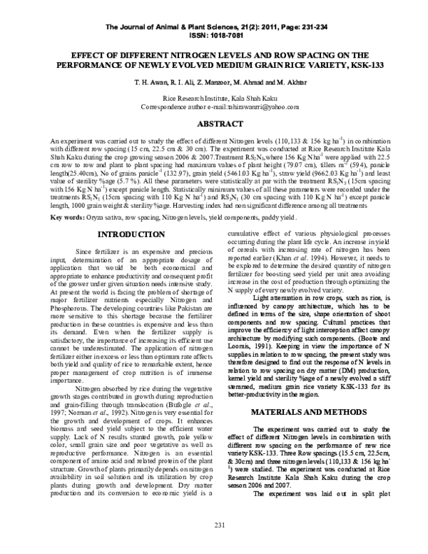 (PDF) EFFECT OF DIFFERENT NITROGEN LEVELS AND ROW SPACING ON THE ...