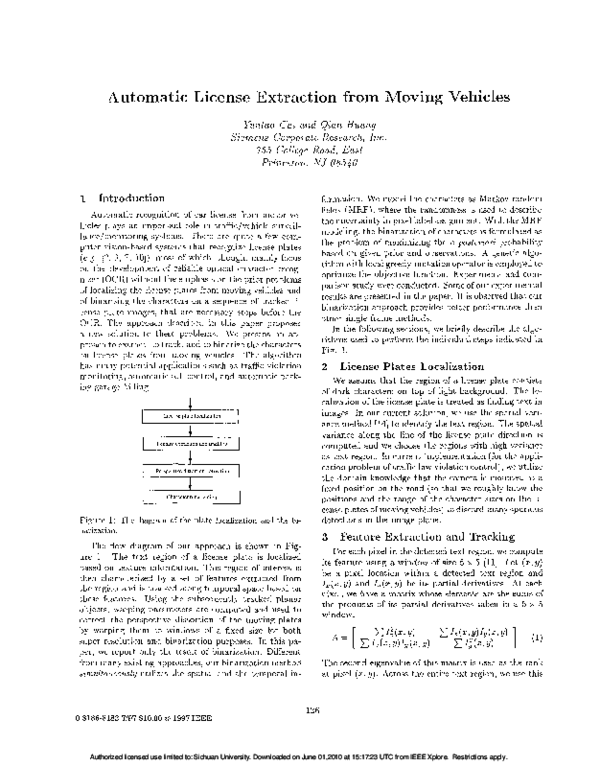 (PDF) Automatic license extraction from moving vehicles PDF