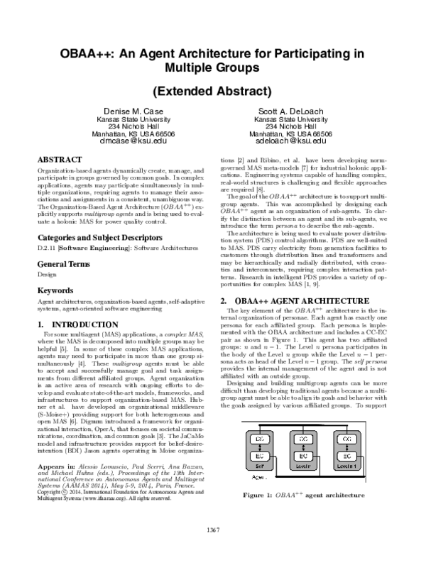 (PDF) OBAA++: an agent architecture for participating in multiple groups
