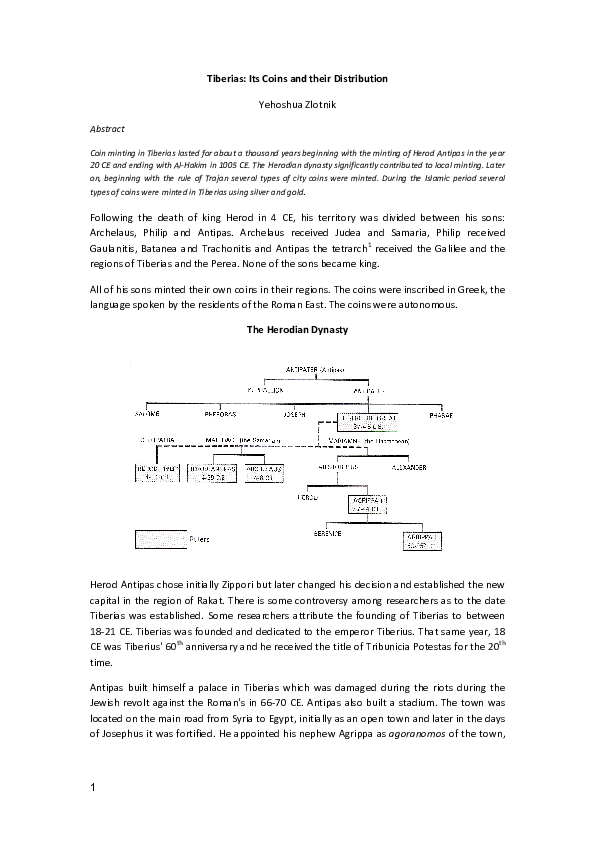 First page of “Tiberias: Its Coins and their Distribution”